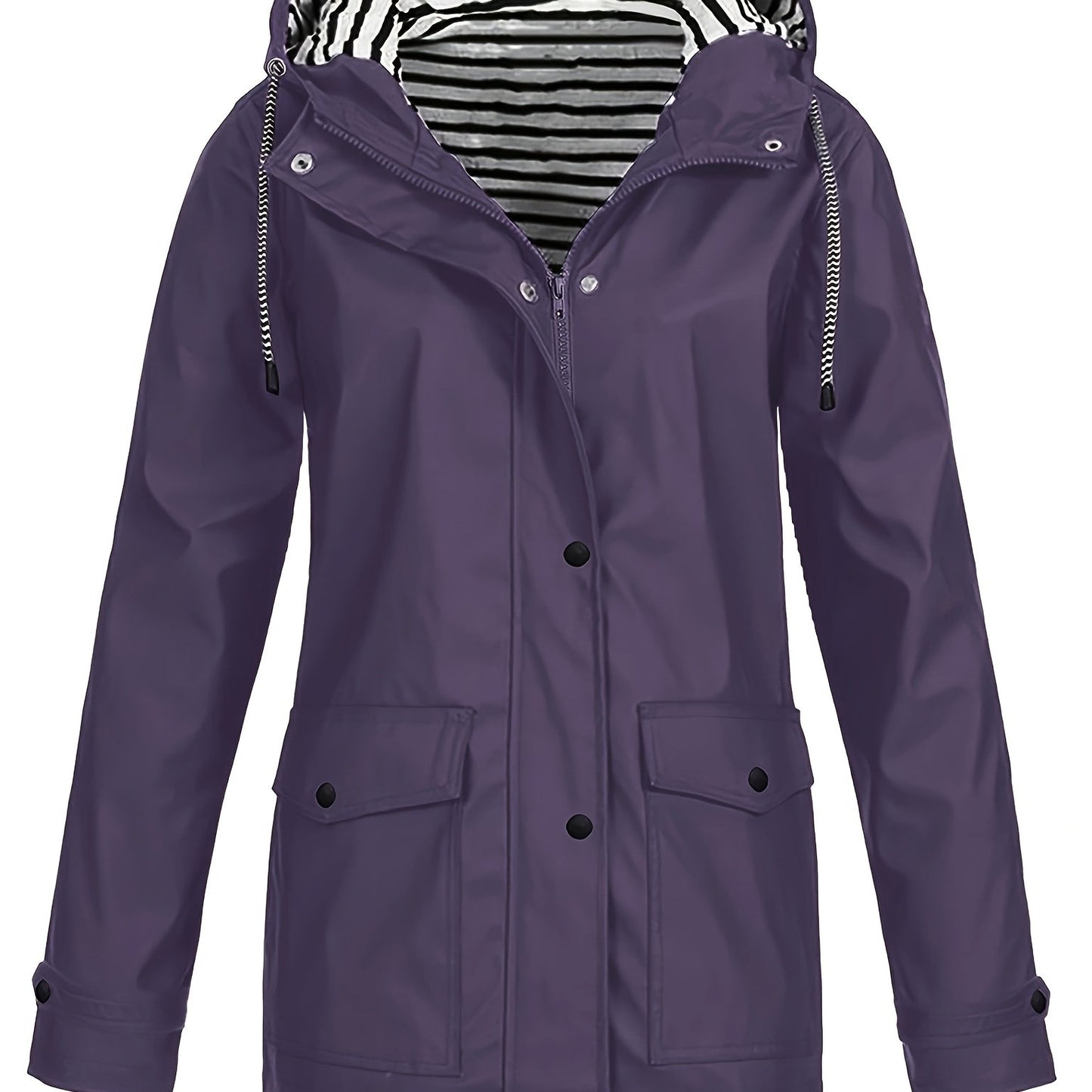 Veste longue à capuche rayée coupe vent femmes du 0XL au 5XL
