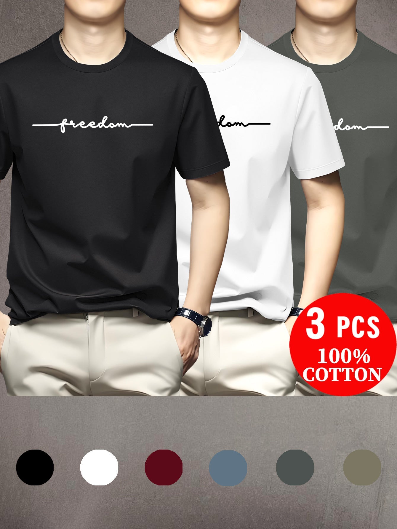 Lot de 3 t-shirts à manches courtes 100% coton du XXS au 3XL MAEJORKEN
