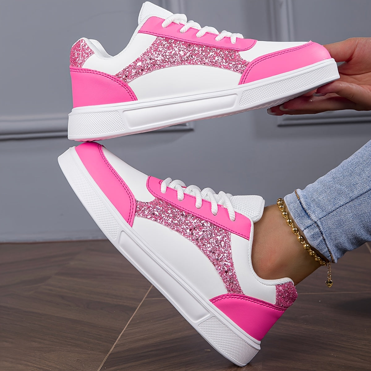 Baskets à sequins blancs et roses du 35,5 au 40