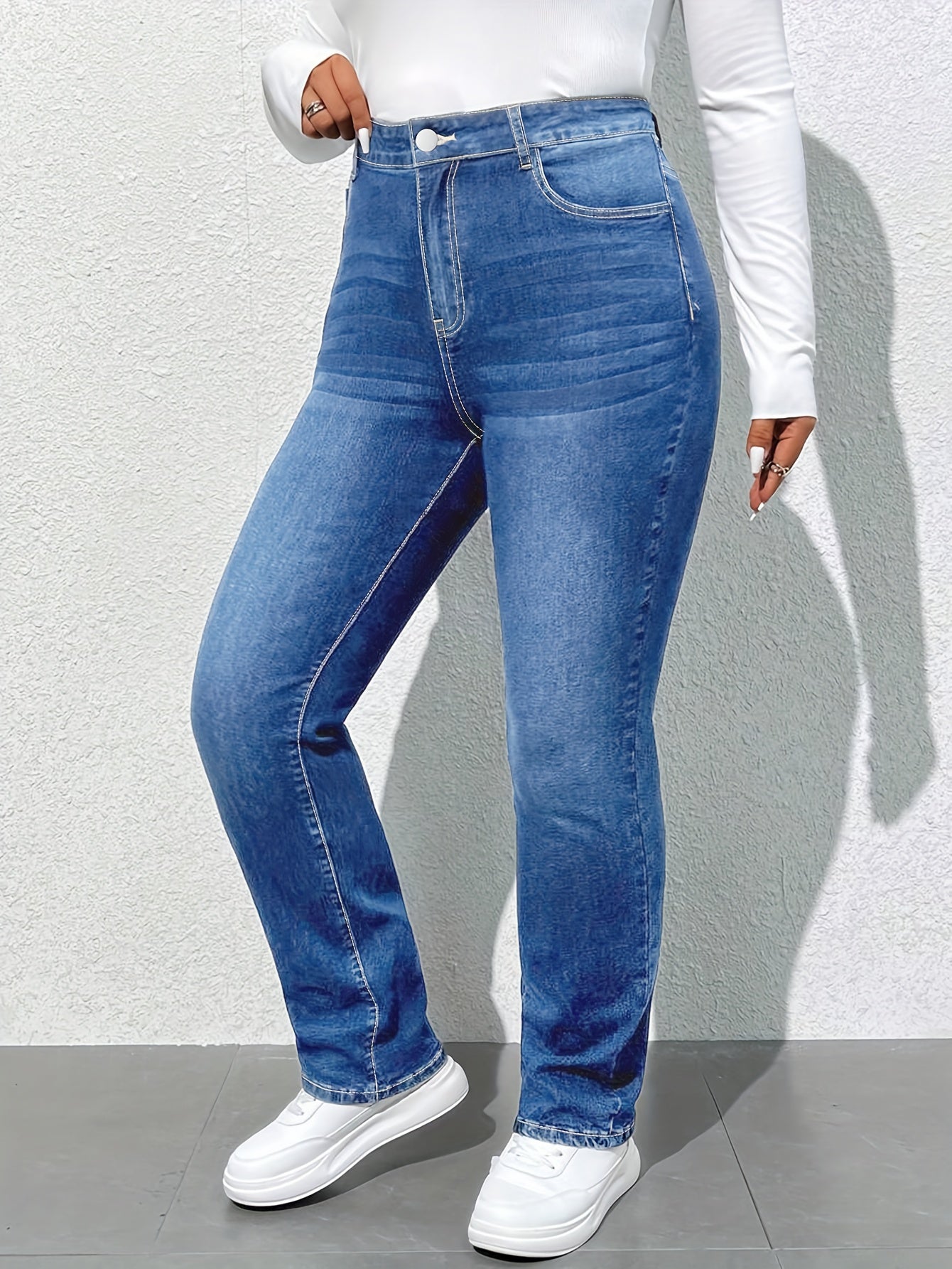 Jeans droit taille haute coupe confortable pour femmes grande taille du XL au 6XL MAEJORKEN