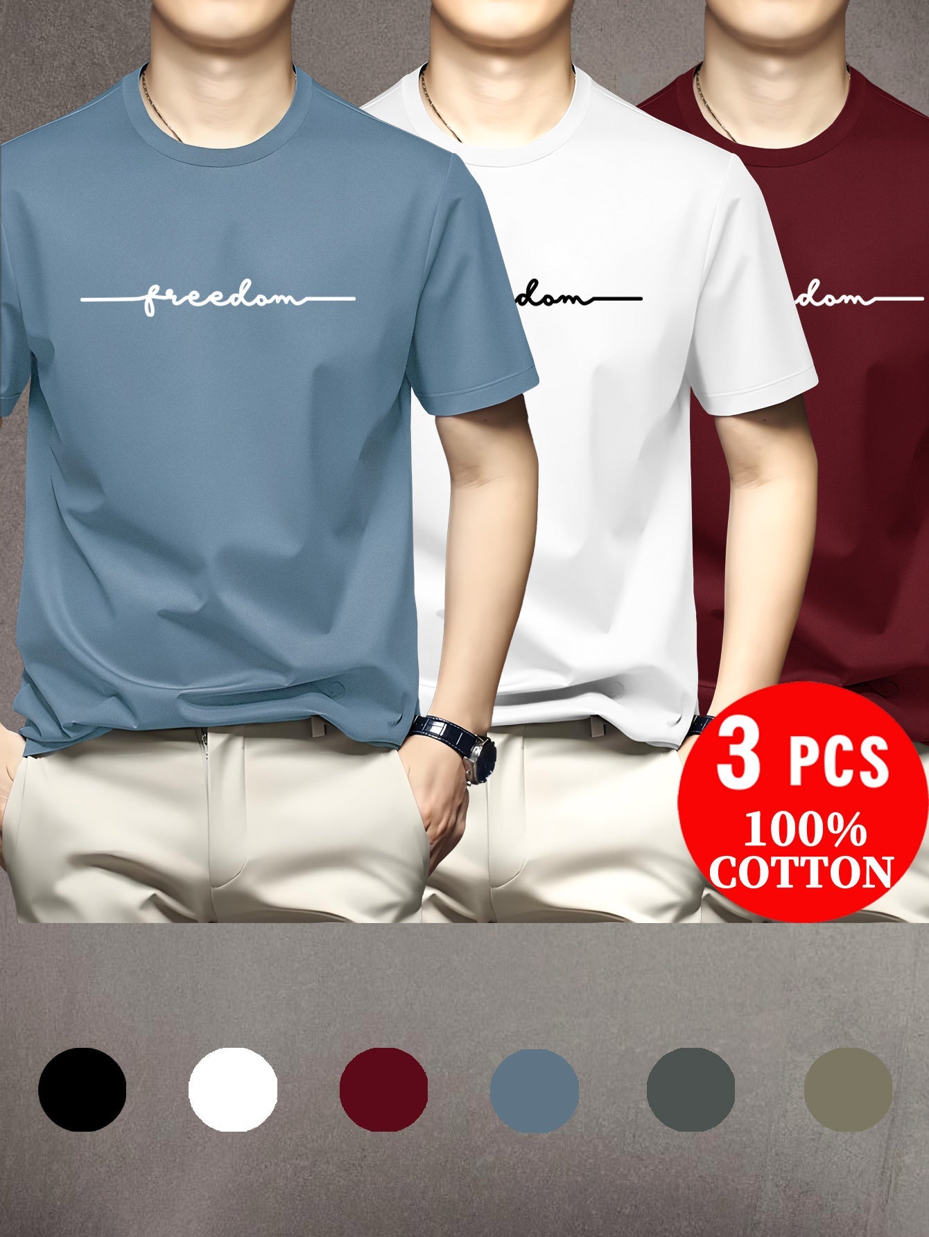Lot de 3 t-shirts à manches courtes 100% coton du XXS au 3XL MAEJORKEN