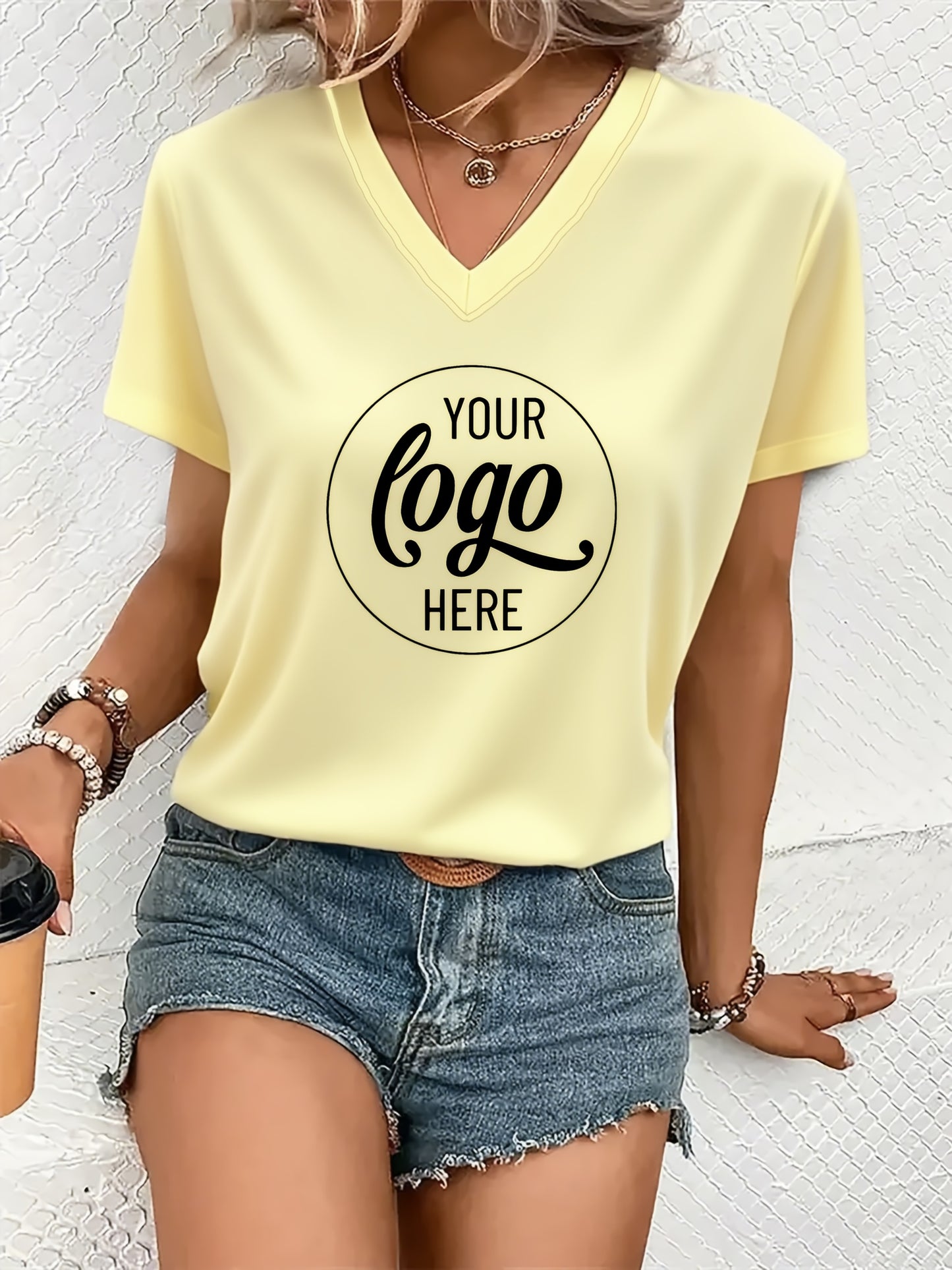 T-shirt décontracté personnalisable à col en V du S au 2XL