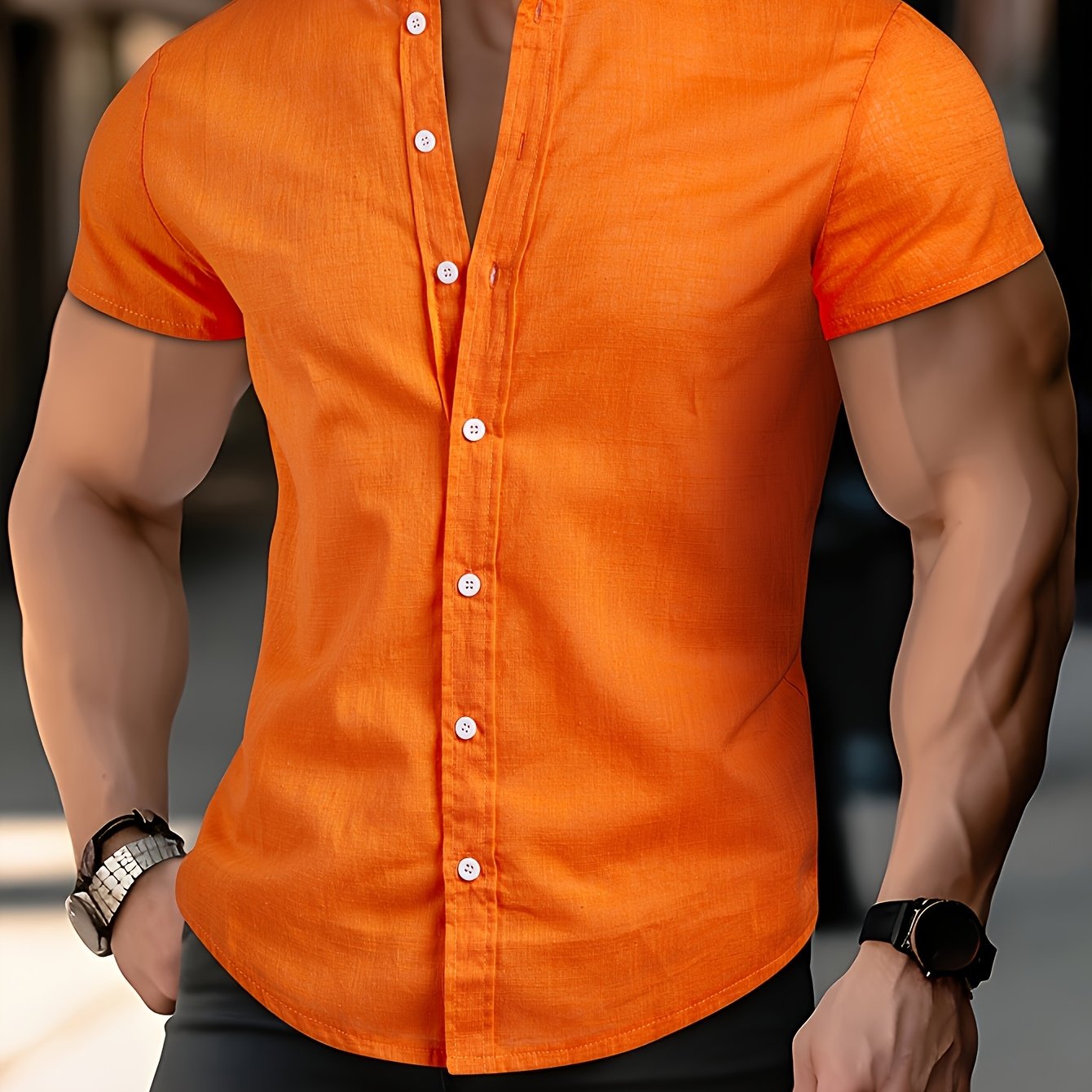Chemise à manches courtes en coton col montant du S au 3XL MAEJORKEN
