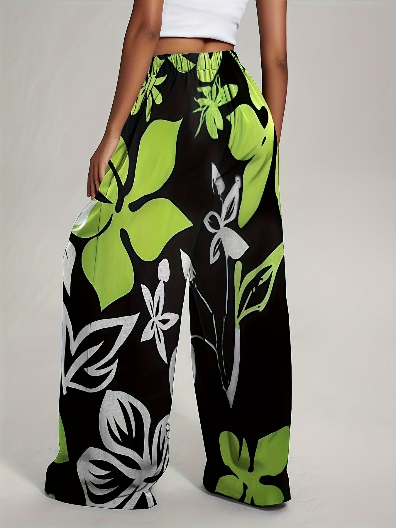 Pantalon large taille haute à imprimé tropical bohème du S au 2XL
