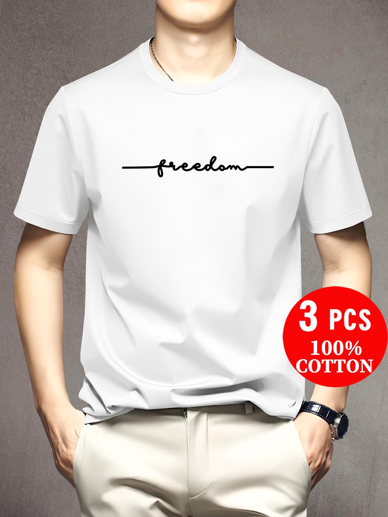 Lot de 3 t-shirts à manches courtes 100% coton du XXS au 3XL MAEJORKEN