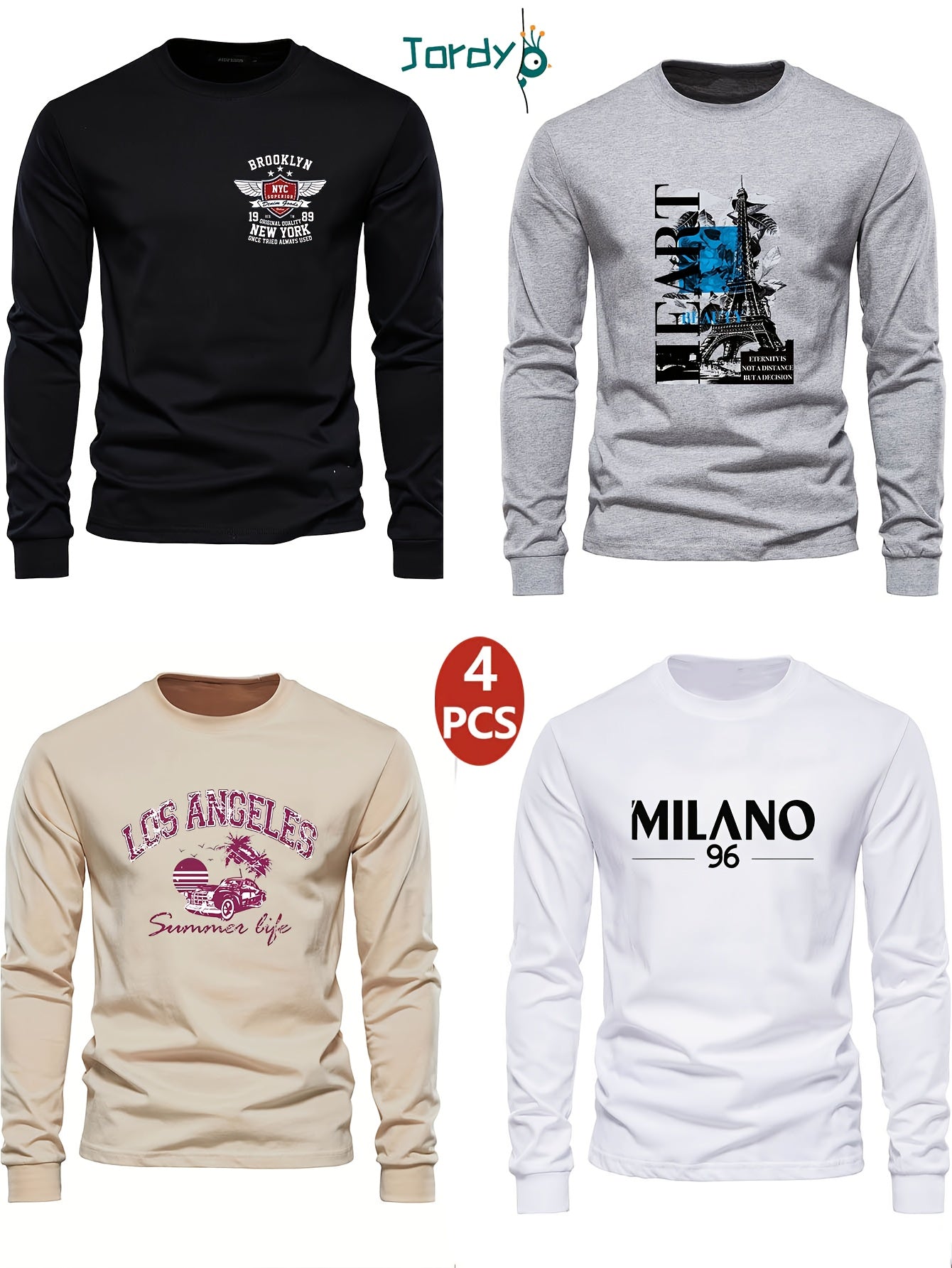 Lot de 4 t-shirts à manches longues ras du cou garçons du 7 au 15 ans MAEJORKEN