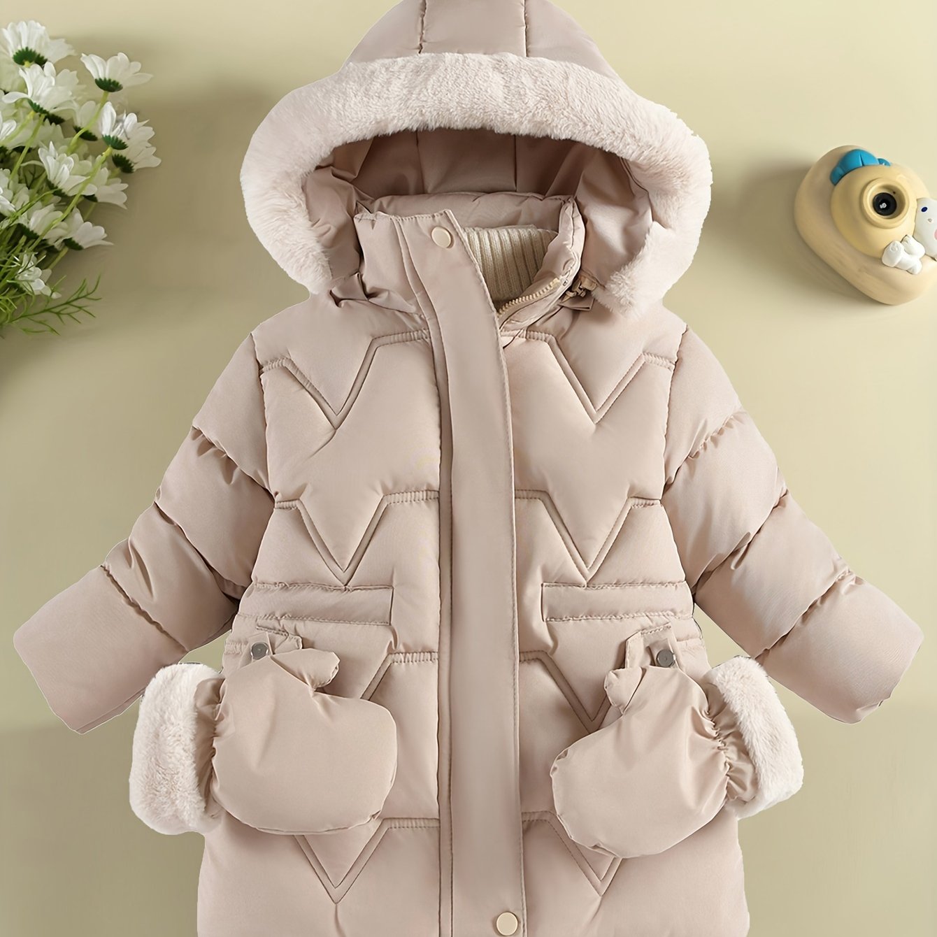 Doudoune à capuche couleur unie avec gant pour filles de 1 ans à 10 ans MAEJORKEN