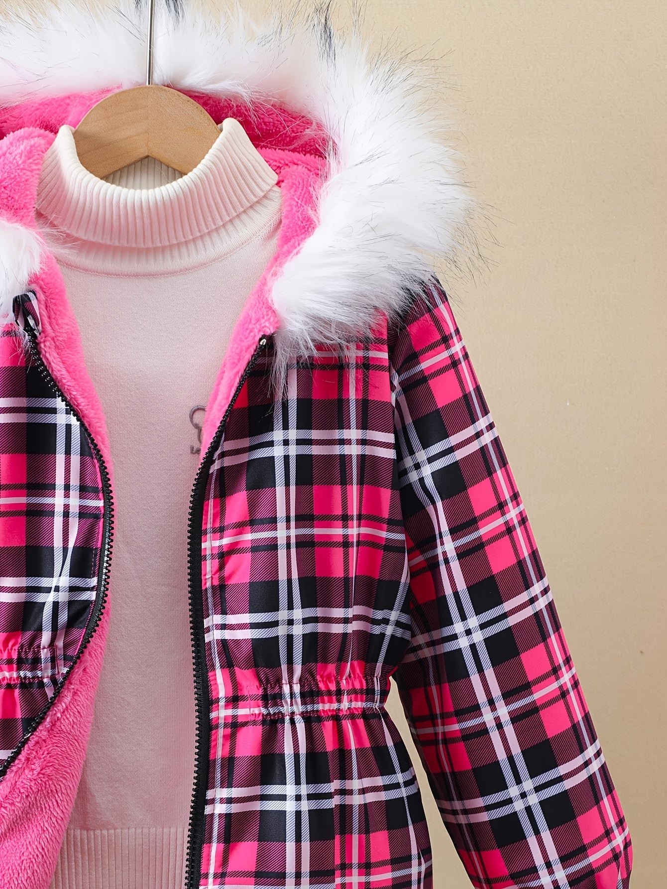 Girls' 120-160cm Winter Warm Fleece-Lined Zip-Up Hooded Mid-Length Jacket with Print for Casual Campus Style MAEJORKEN