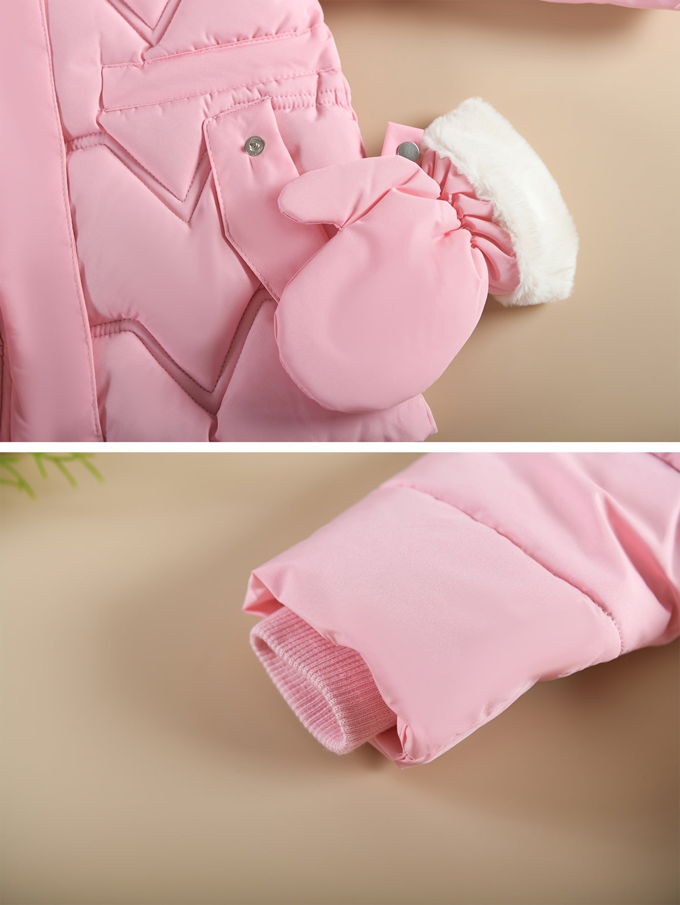 Doudoune à capuche couleur unie avec gant pour filles de 1 ans à 10 ans MAEJORKEN