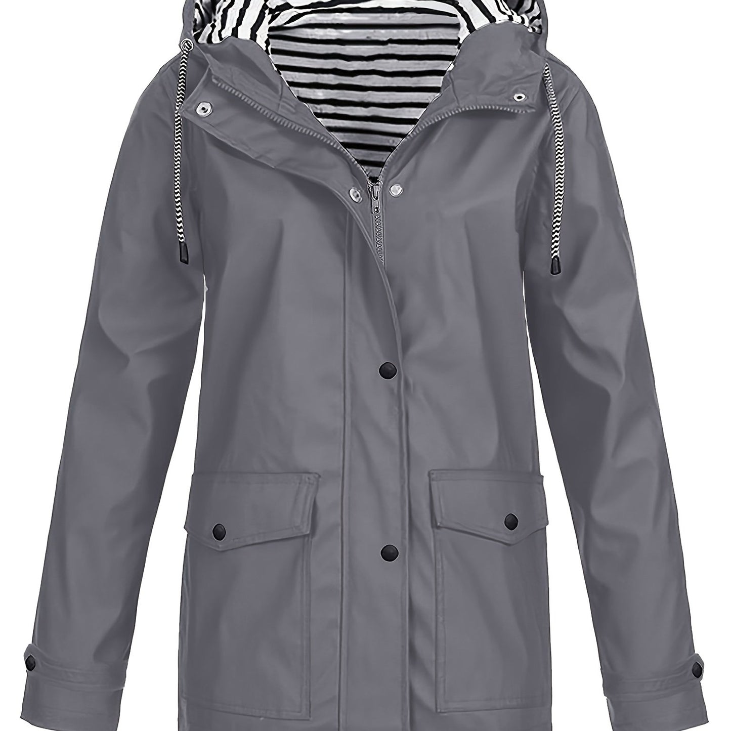 Veste longue à capuche rayée coupe vent femmes du 0XL au 5XL