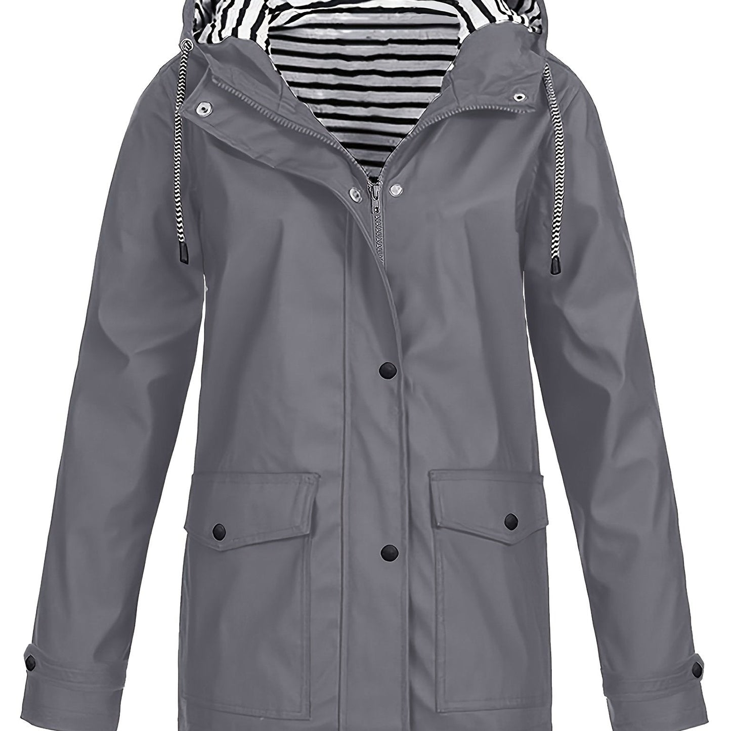 Veste longue à capuche rayée coupe vent femmes du 0XL au 5XL MAEJORKEN