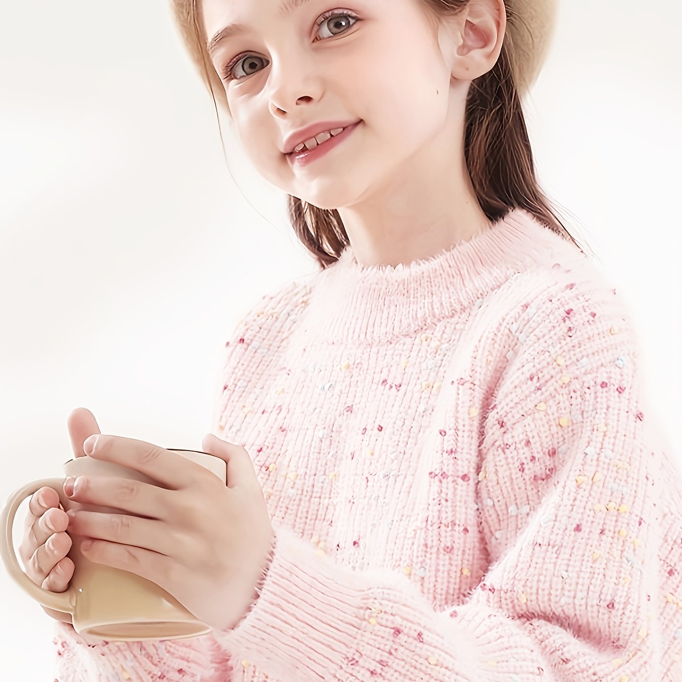 Kids' Cute Crew Neck Knit Sweater - Acrylic Blend (43.5% Acrylic, 34.5% Polyester, 22% Polyamide) - Fall/Winter Long Sleeve Pullover with Regular Fit and Medium Stretch - Solid Color with Floral Accents, Thick MAEJORKEN