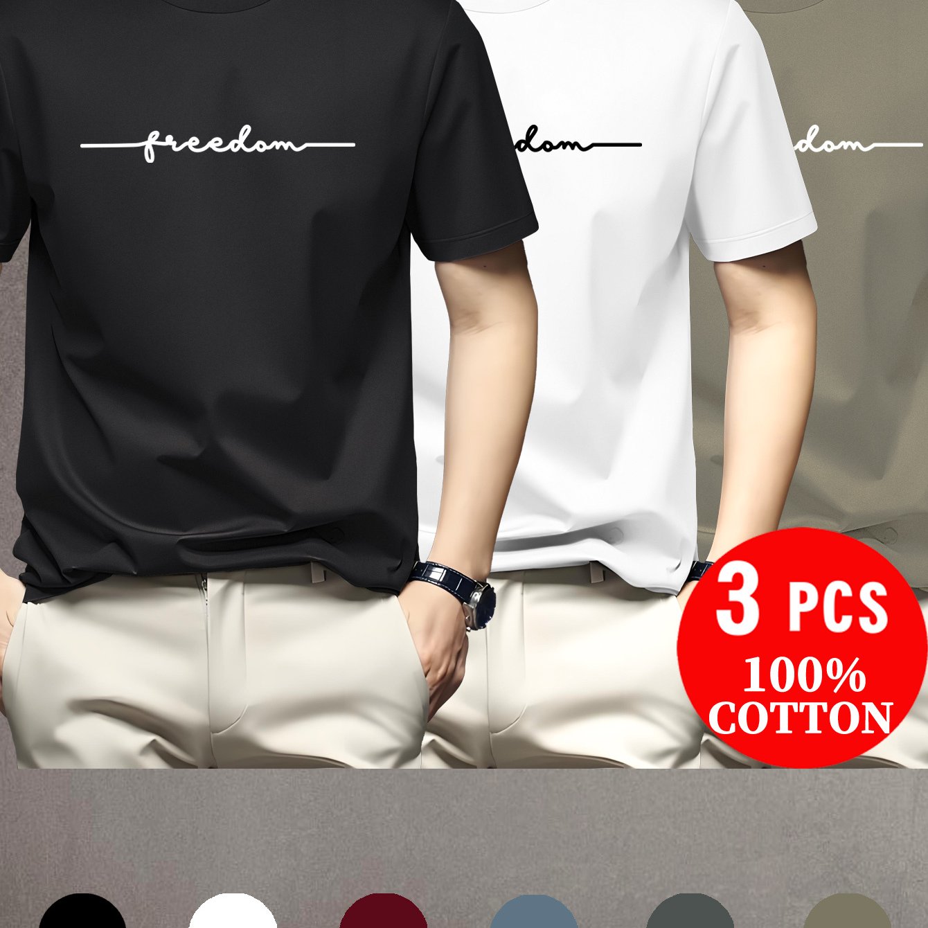 Lot de 3 t-shirts à manches courtes 100% coton du XXS au 3XL MAEJORKEN