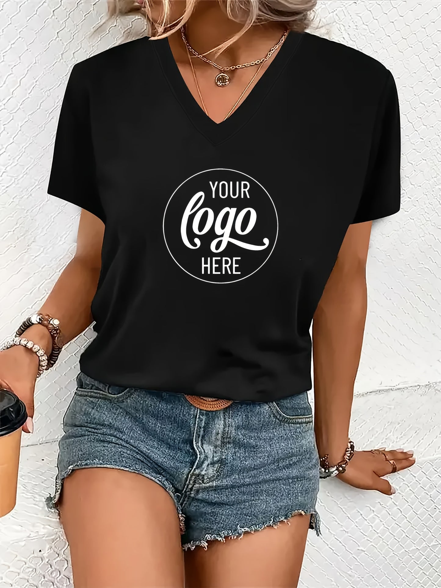 T-shirt décontracté personnalisable à col en V du S au 2XL