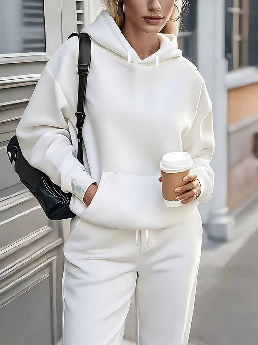 Women'S Cozy Fleece Hoodie & Sweatpants Set - Gray Casual Long Sleeve Pullover with Drawstring Hood, Comfortable All-Season Wear, Perfect for Casual Attire, Casual Wear Hoodie|Casual Style Hoodie|Fleece Hoodie MAEJORKEN