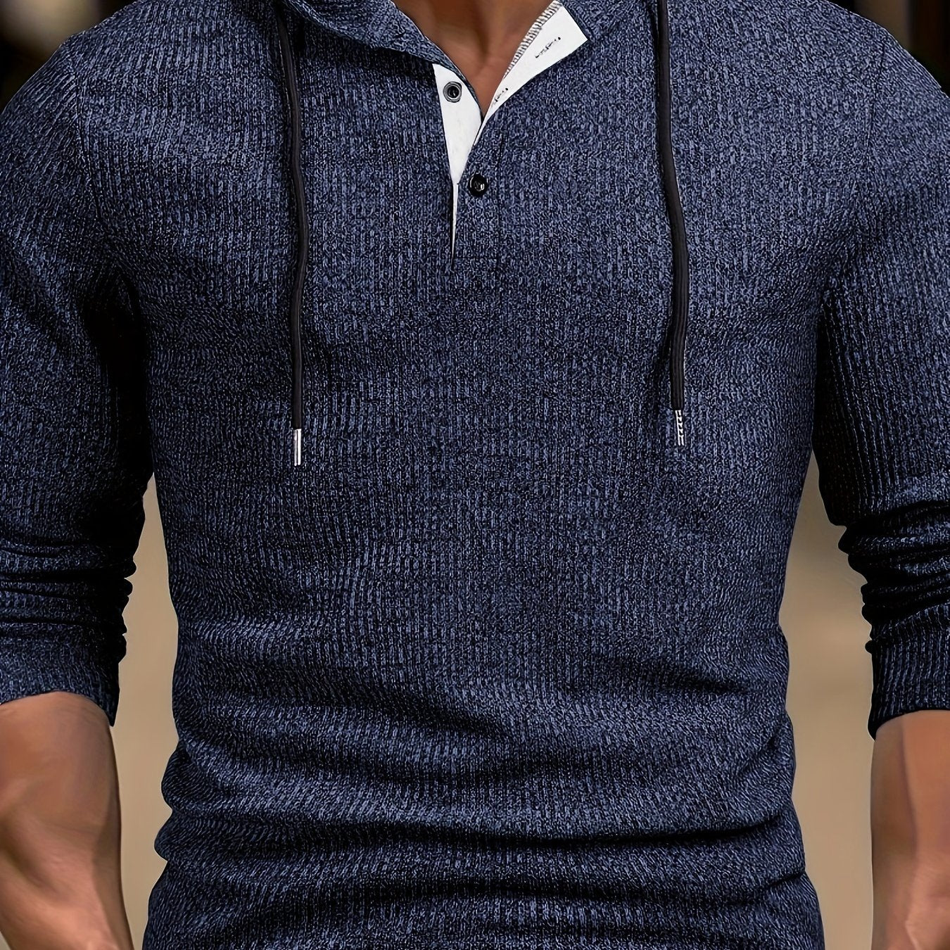 T-shirt henley à capuche extensible manches longues du S au 3XL