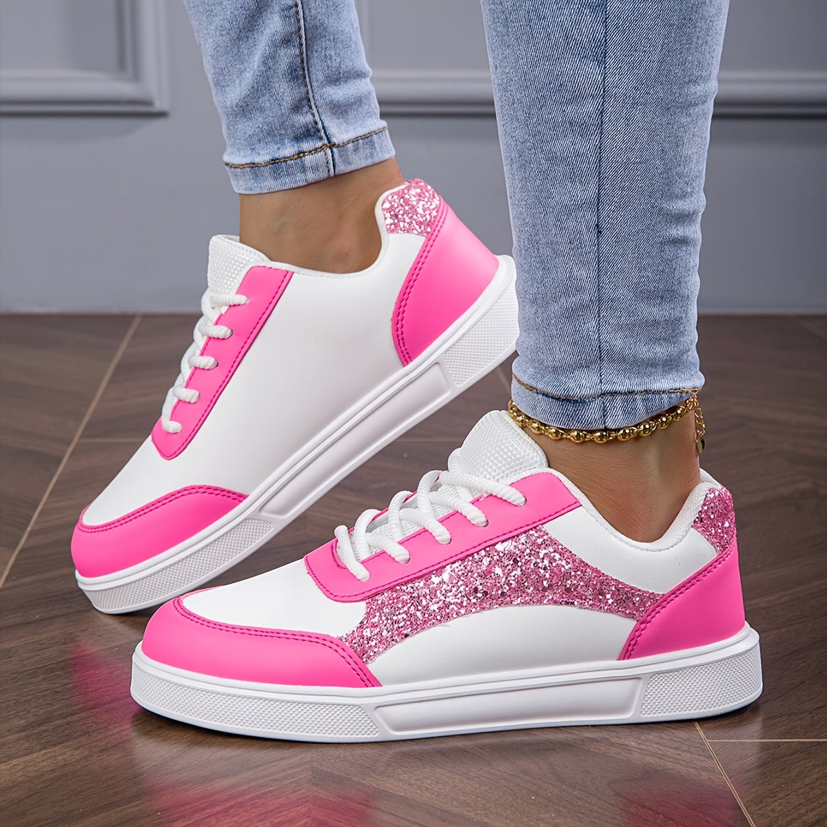 Baskets à sequins blancs et roses du 35,5 au 40
