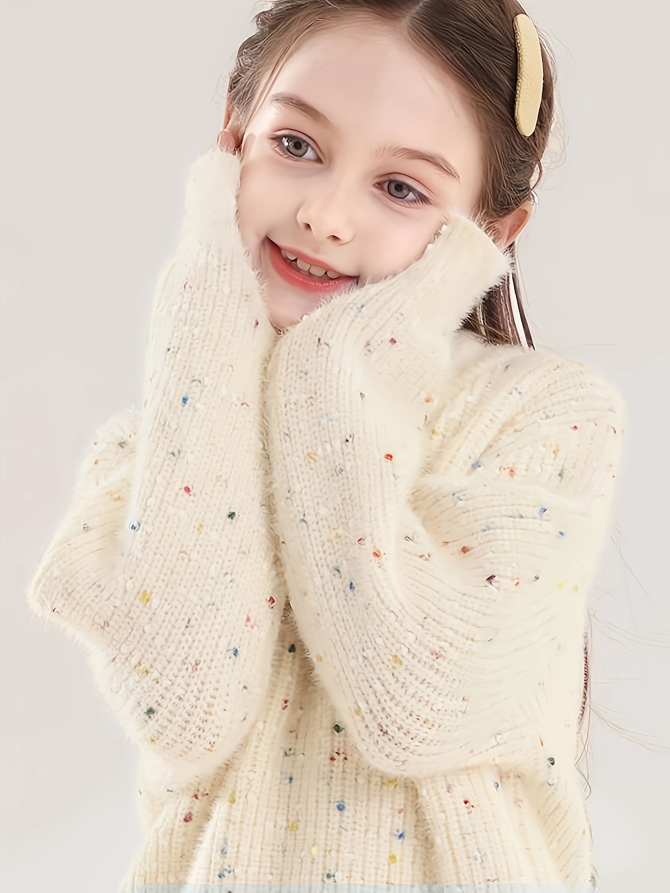Kids' Cute Crew Neck Knit Sweater - Acrylic Blend (43.5% Acrylic, 34.5% Polyester, 22% Polyamide) - Fall/Winter Long Sleeve Pullover with Regular Fit and Medium Stretch - Solid Color with Floral Accents, Thick MAEJORKEN