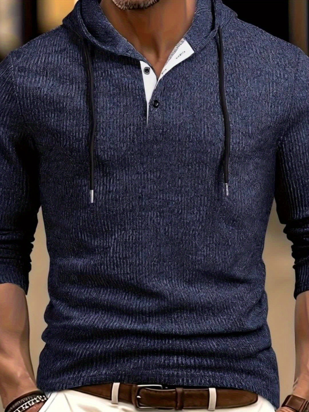 T-shirt henley à capuche extensible manches longues du S au 3XL