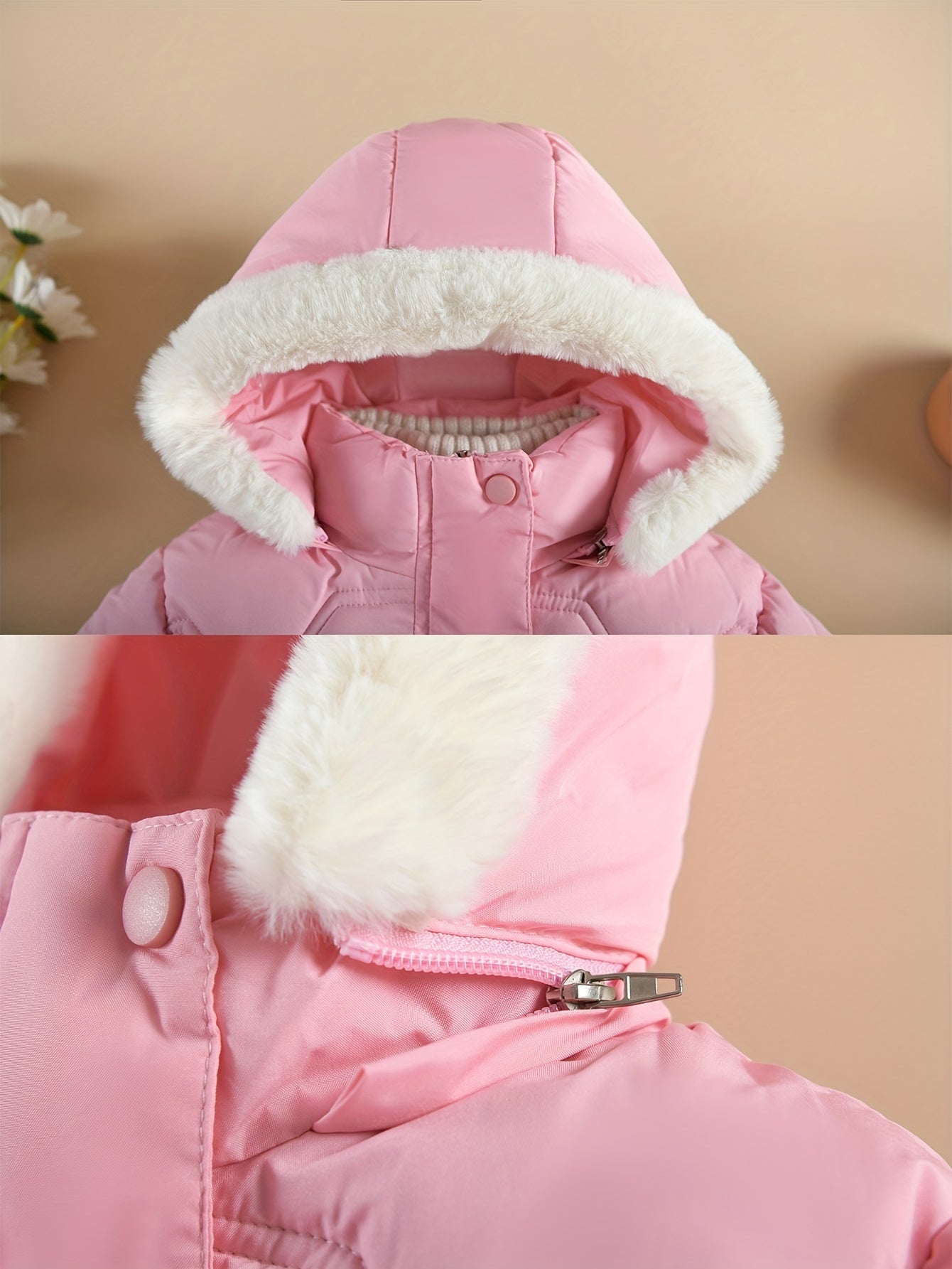 Doudoune à capuche couleur unie avec gant pour filles de 1 ans à 10 ans MAEJORKEN