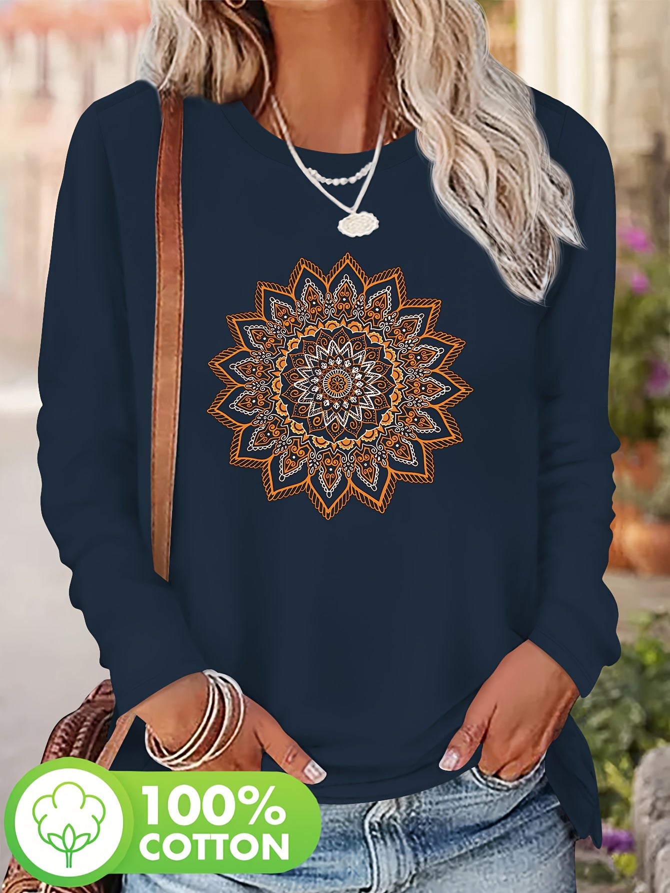 T-shirt à imprimé floral col rond 100% coton du S au 2XL MAEJORKEN