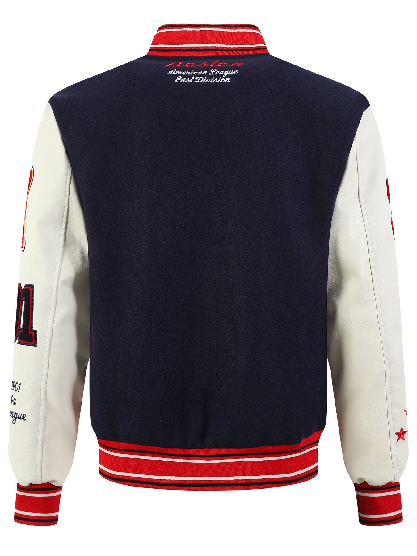 's Varsity Jacket with Sleeves & Number 19 Emblem - Oversized Loose-Fit College Letterman Blazer, Snap Closure, Red/White Trim, Baseball Collar & Pockets - Casual Sportswear for Events, Hip-Hop Street Style (Blue MAEJORKEN
