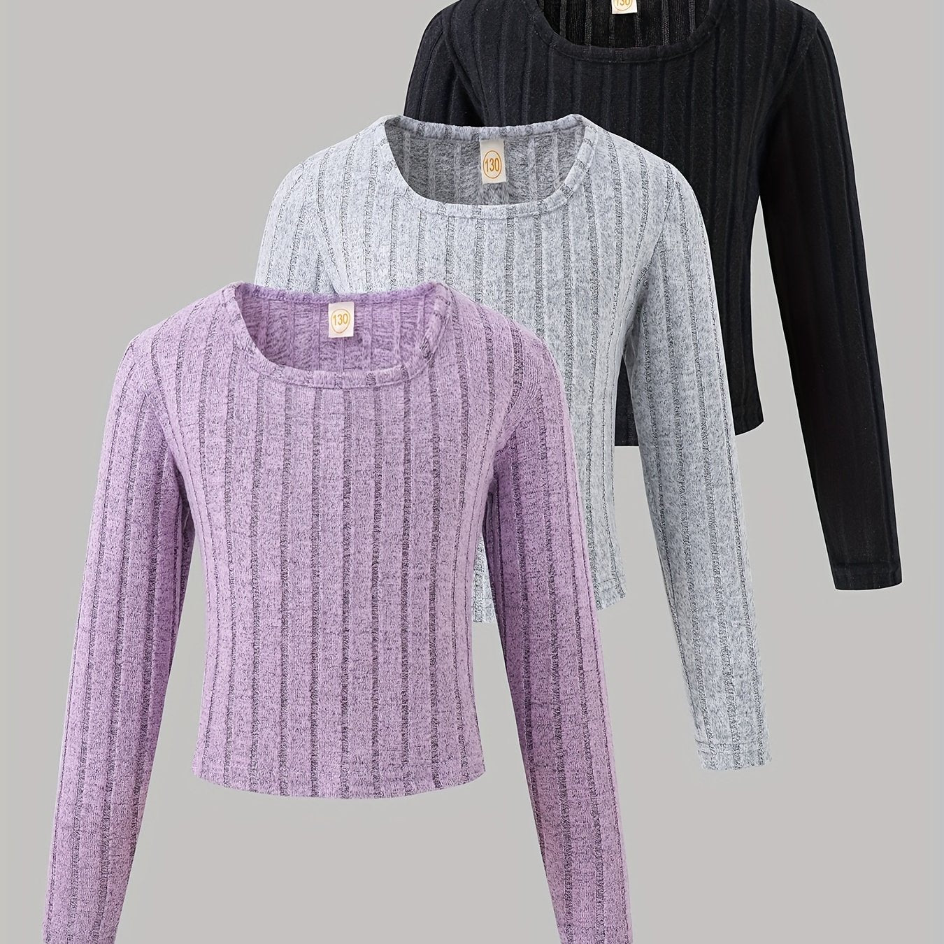 Lot de 3 t-shirts doublés polaire à manches longues pour filles du 5 au 14 ans