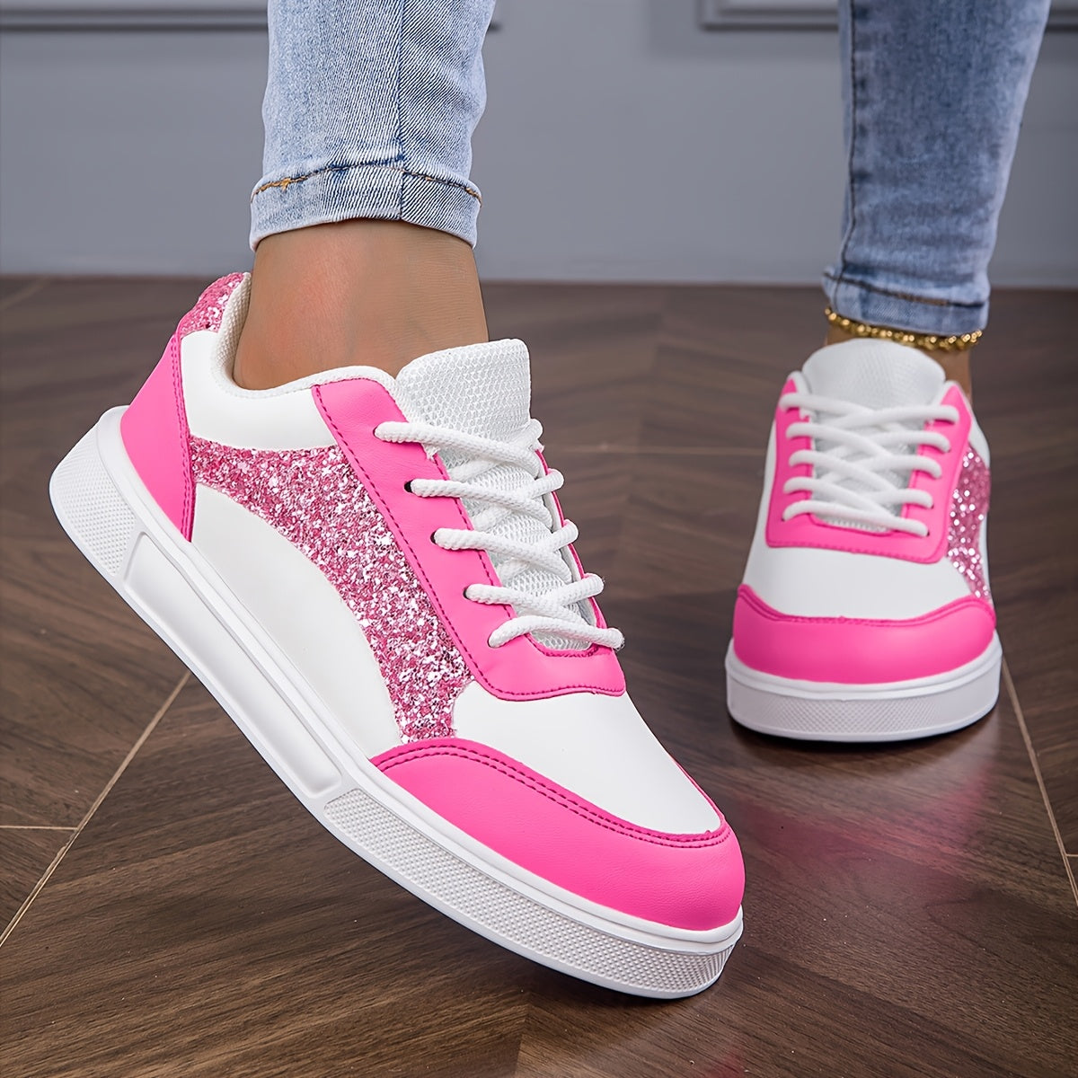 Baskets à sequins blancs et roses du 35,5 au 40
