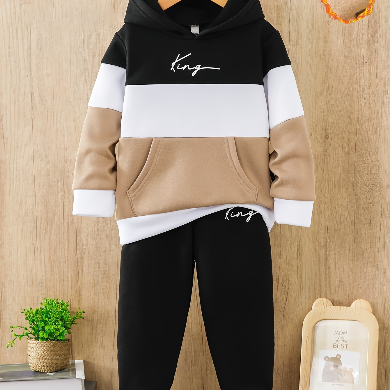 Ensemble sweat à capuche et pantalon épais doublé polaire du 3 au 10 ans