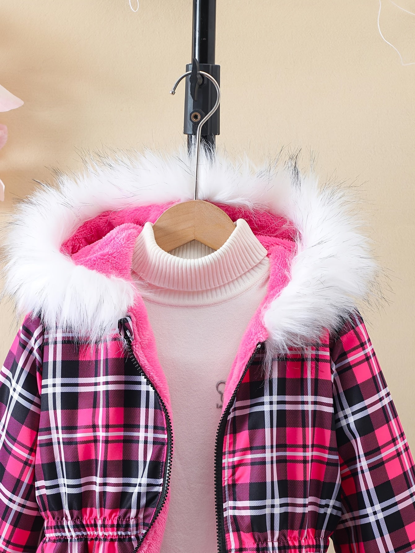 Girls' 120-160cm Winter Warm Fleece-Lined Zip-Up Hooded Mid-Length Jacket with Print for Casual Campus Style MAEJORKEN