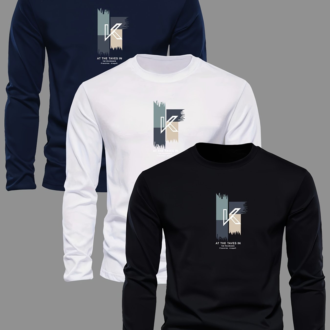 Lot de 3 t-shirts à manches longues 100% coton col rond du XS au 2XL