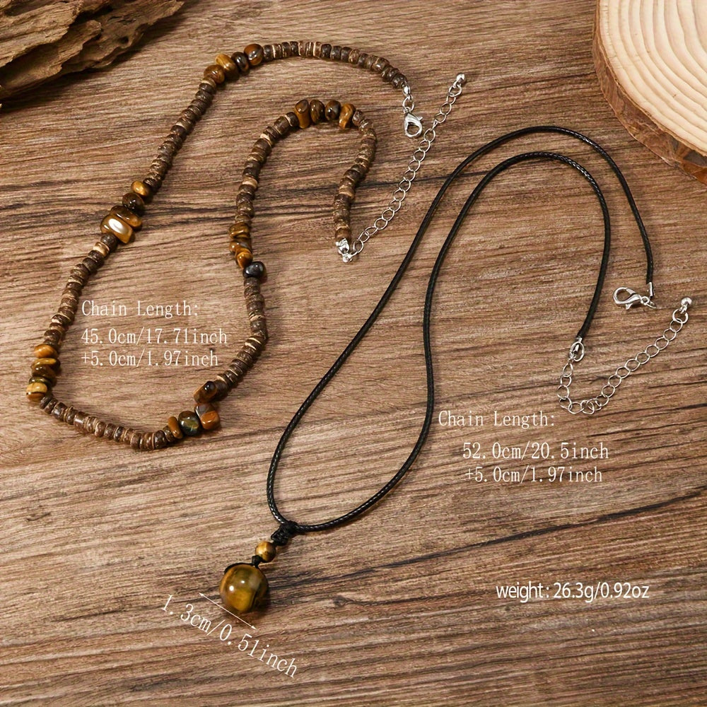 Ensemble élégant de collier 2 pièces en œil du tigre et coquille de noix de coco ( Coffret non inclus )) MAEJORKEN