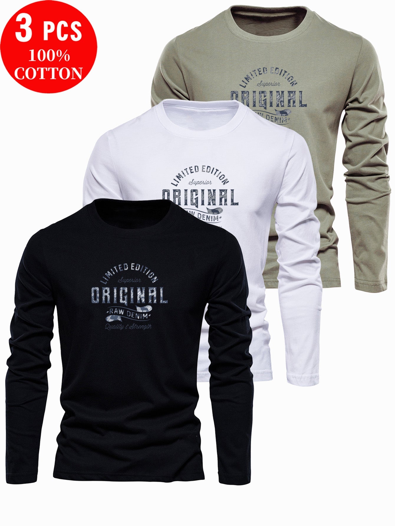 Lot de 3 t-shirts 100% coton du XS au 3XL MAEJORKEN