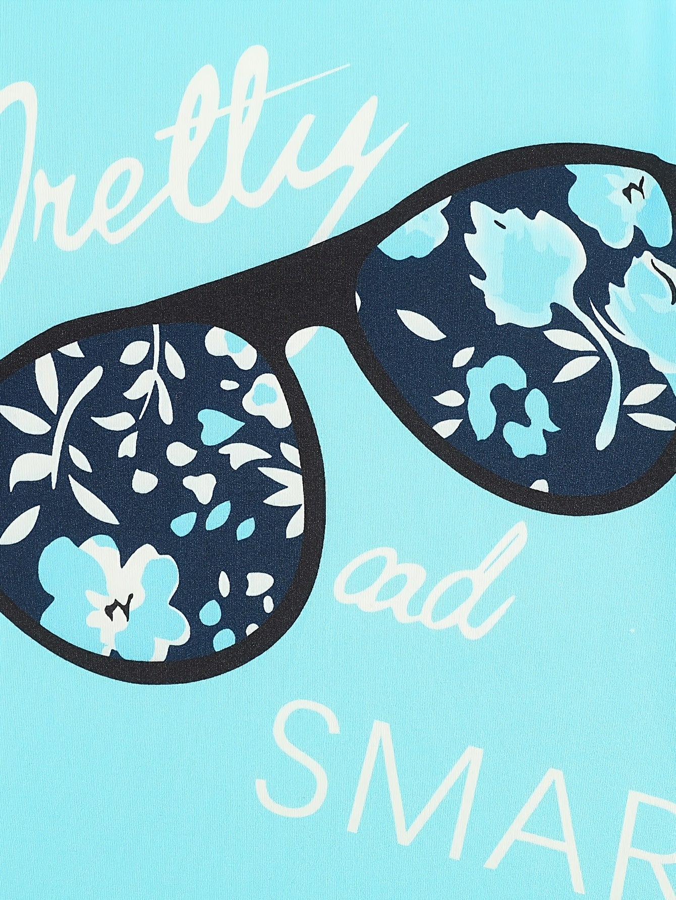 Ensemble de 2 pièces pour filles avec impression de grandes lunettes et motif de citation, t-shirt loose à épaules dénudées avec design asymétrique + leggins courts à imprimé floral du 4 au 8 ans