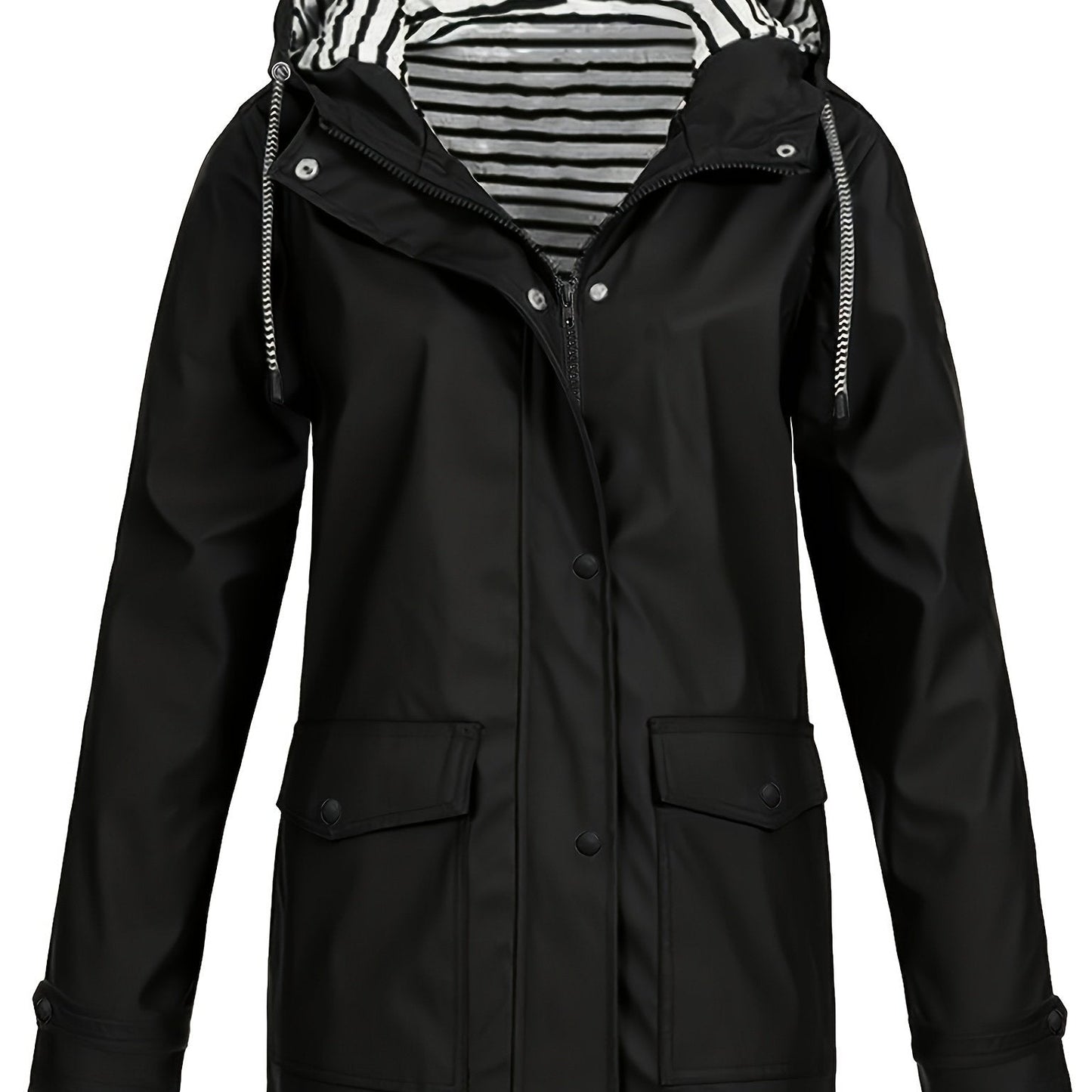 Veste longue à capuche rayée coupe vent femmes du 0XL au 5XL MAEJORKEN