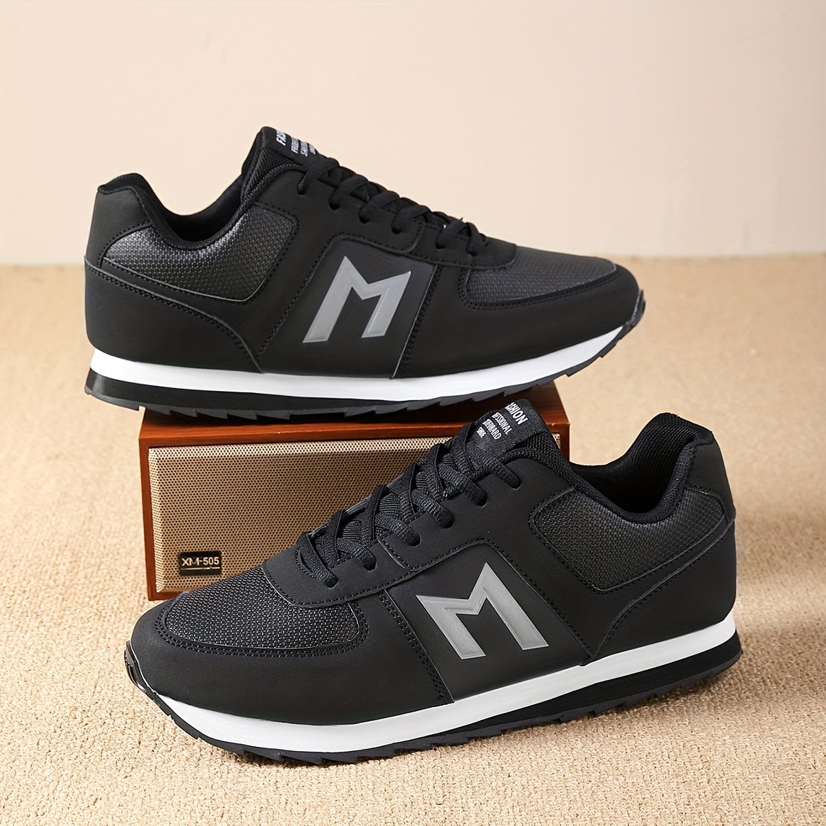 Men'S Breathable Durable All-Season Running Shoes - Comfortable Casual Sneakers with Geometric Pattern, Round Toe & Lace-Up Closure for Hiking, Outdoor, Daily Wear - Versatile Low-Top Design in Black, White, Gray, Hiking Shoe MAEJORKEN
