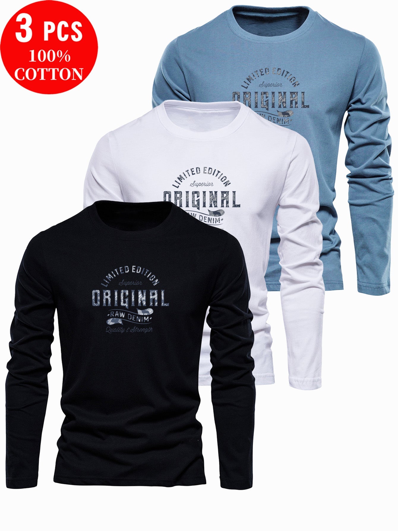 Lot de 3 t-shirts 100% coton du XS au 3XL MAEJORKEN
