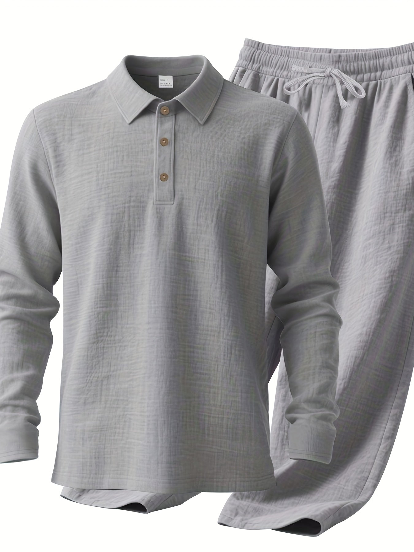 Ensemble pantalon large et polo à manches longues en lin du S au 3XL MAEJORKEN
