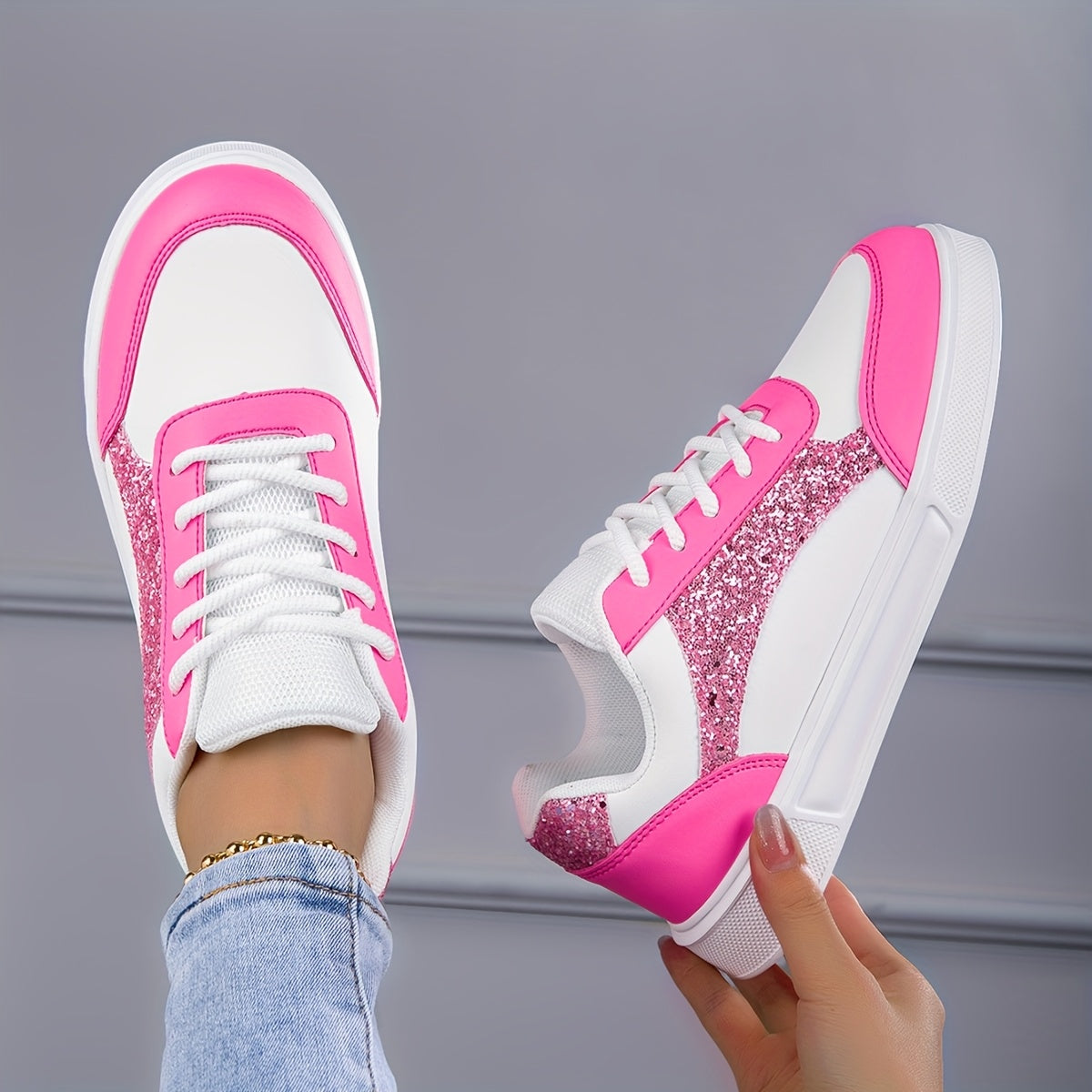 Baskets à sequins blancs et roses du 35,5 au 40 MAEJORKEN