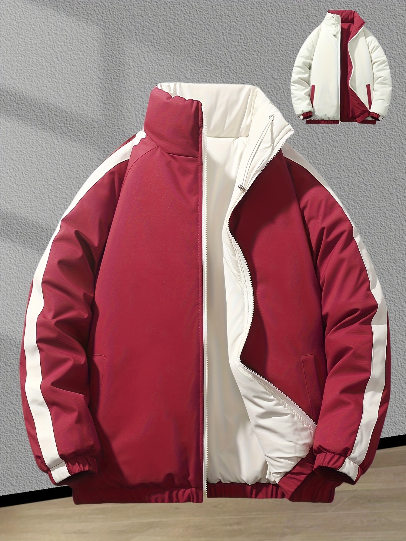 Blouson chaud réversible dotée de fermetures éclair de poignets élastiques et de poches inclinées du S au 3XL MAEJORKEN