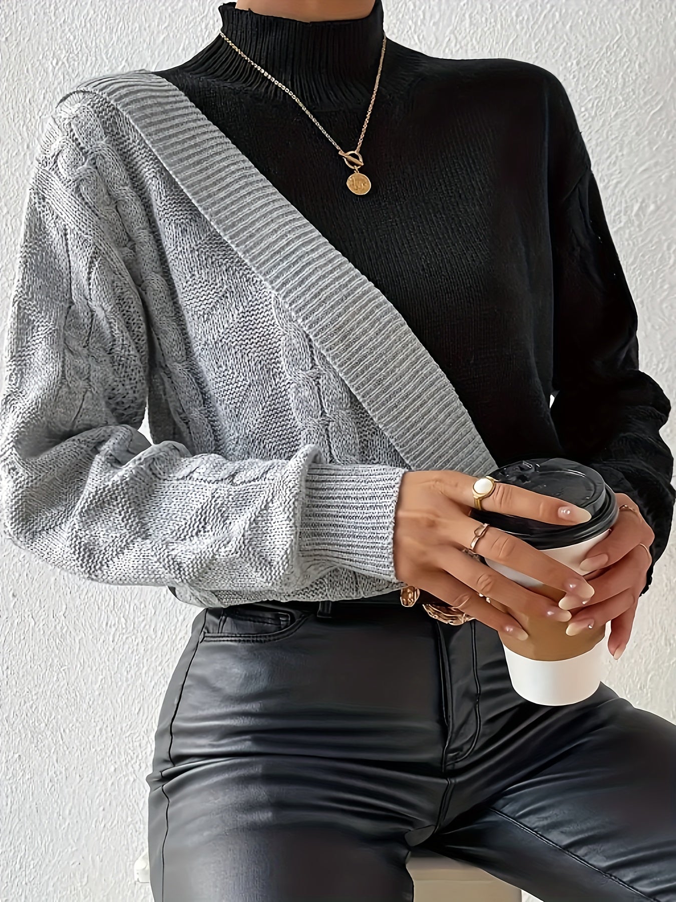 Pull en tricot torsadé à bloc de couleur grande taille du 0XL au 5XL