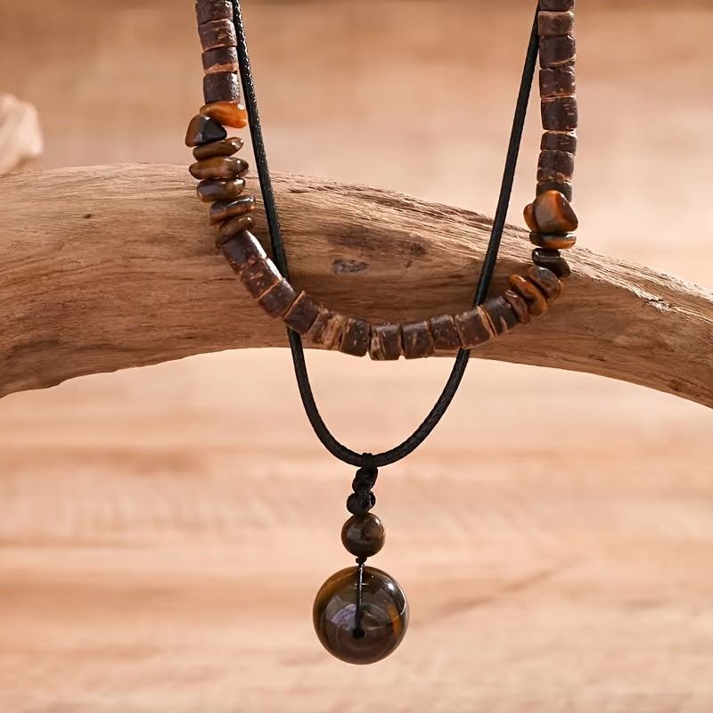 Ensemble élégant de collier 2 pièces en œil du tigre et coquille de noix de coco ( Coffret non inclus )) MAEJORKEN