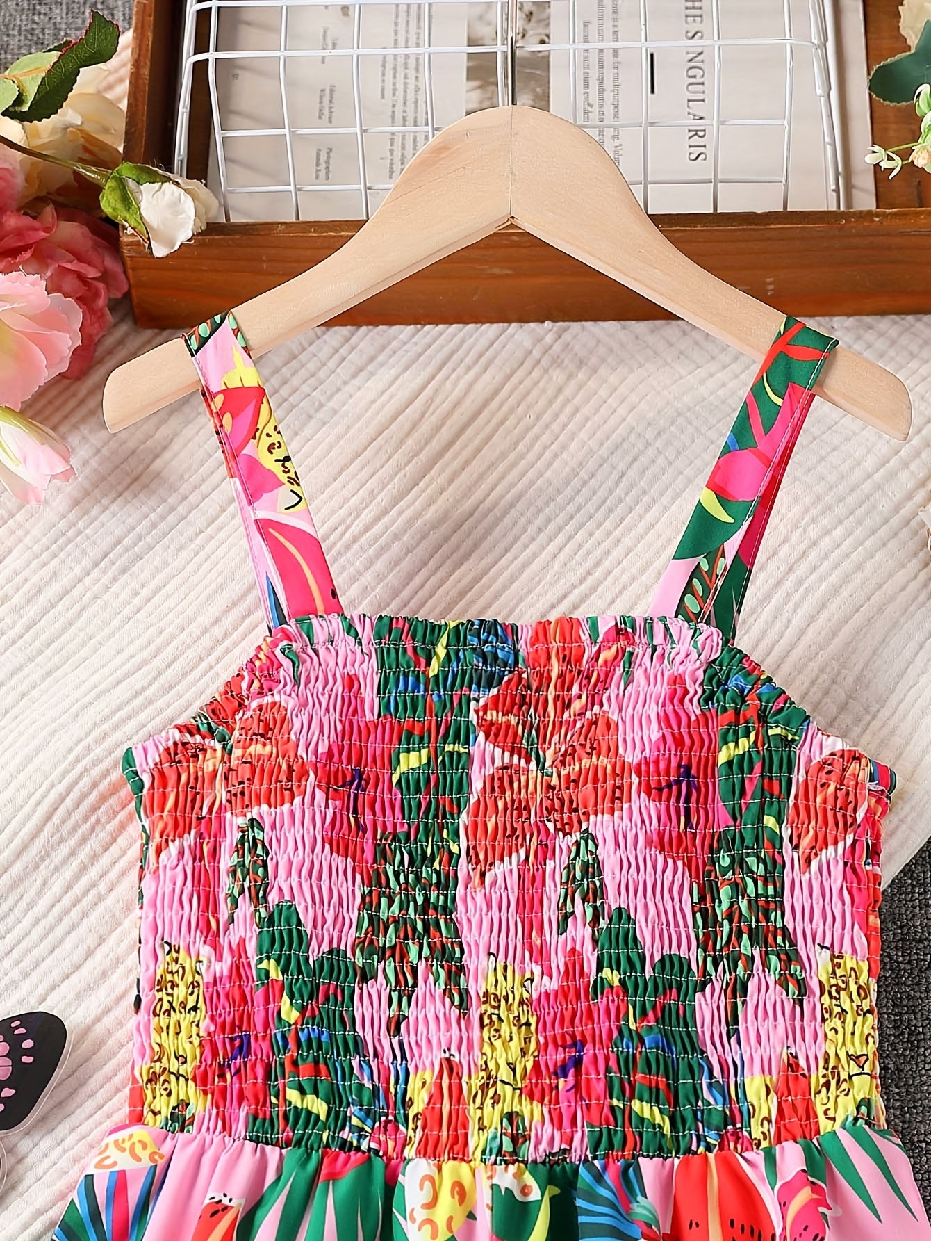 Combinaison élégante à imprimé floral avec taille froncée et design jambes larges du 7 au 16 ans