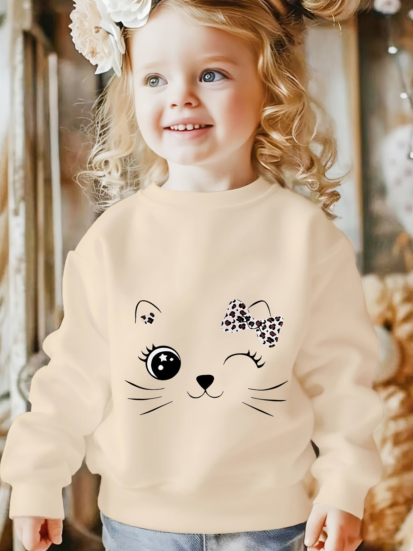 Sweat pour filles imprimé chat du 1 an au 8 ans MAEJORKEN