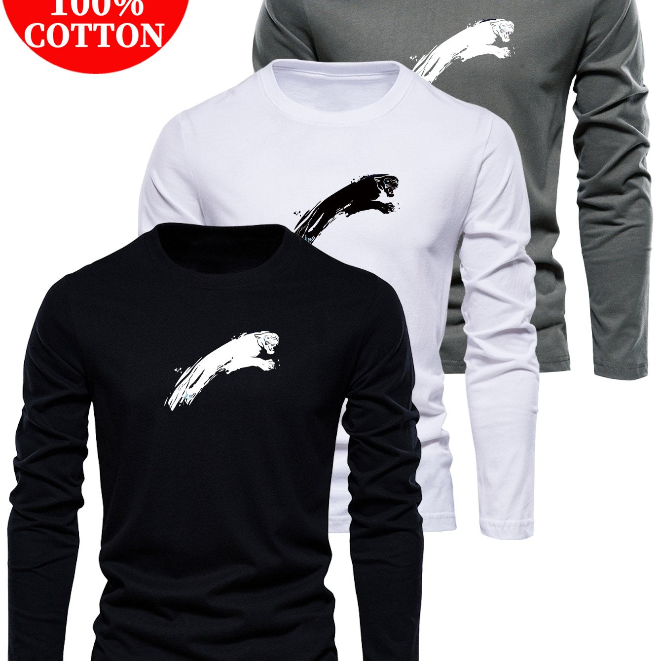 Lot de 3 t-shirts à manches longues 100% coton du XS au 3XL MAEJORKEN