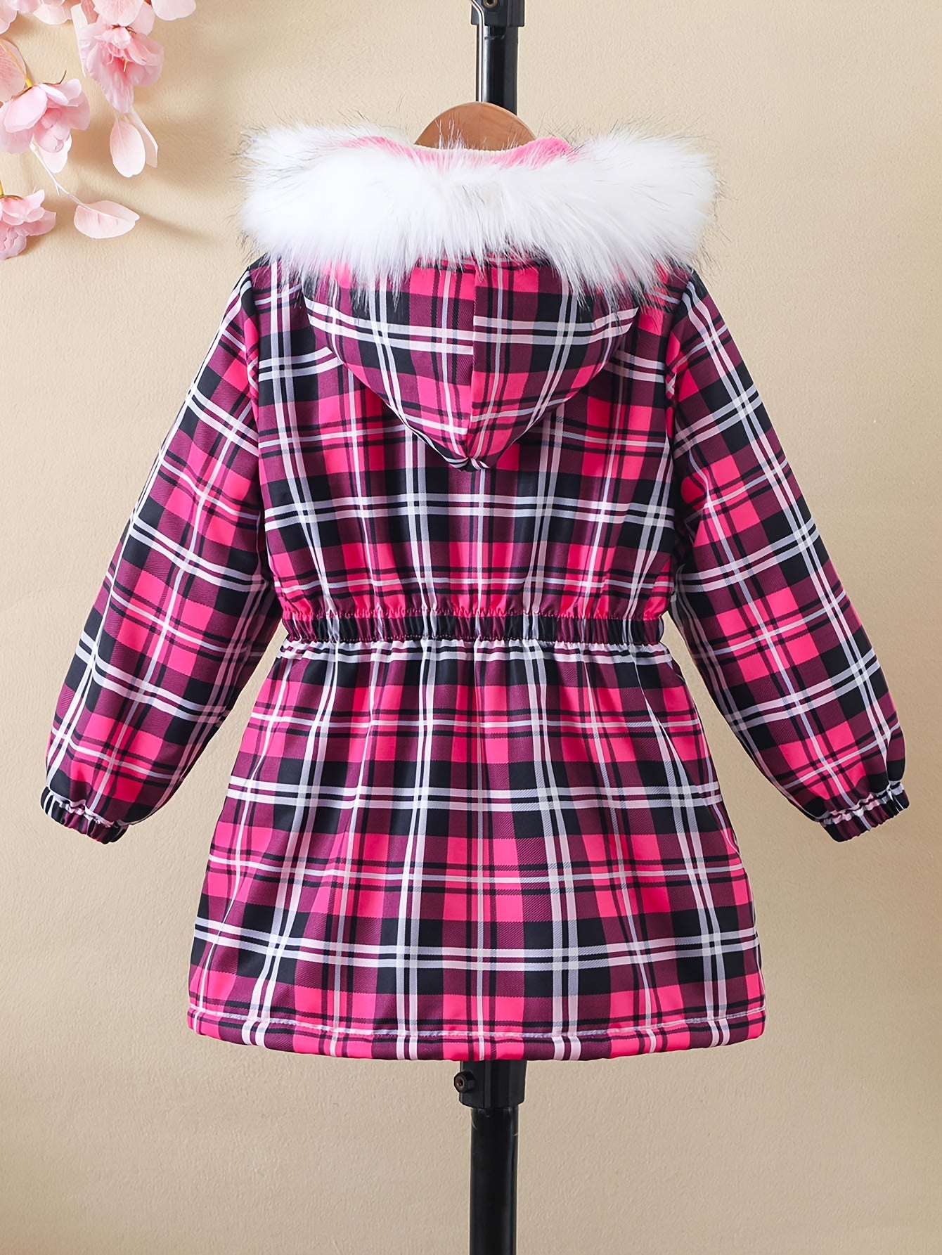 Girls' 120-160cm Winter Warm Fleece-Lined Zip-Up Hooded Mid-Length Jacket with Print for Casual Campus Style MAEJORKEN