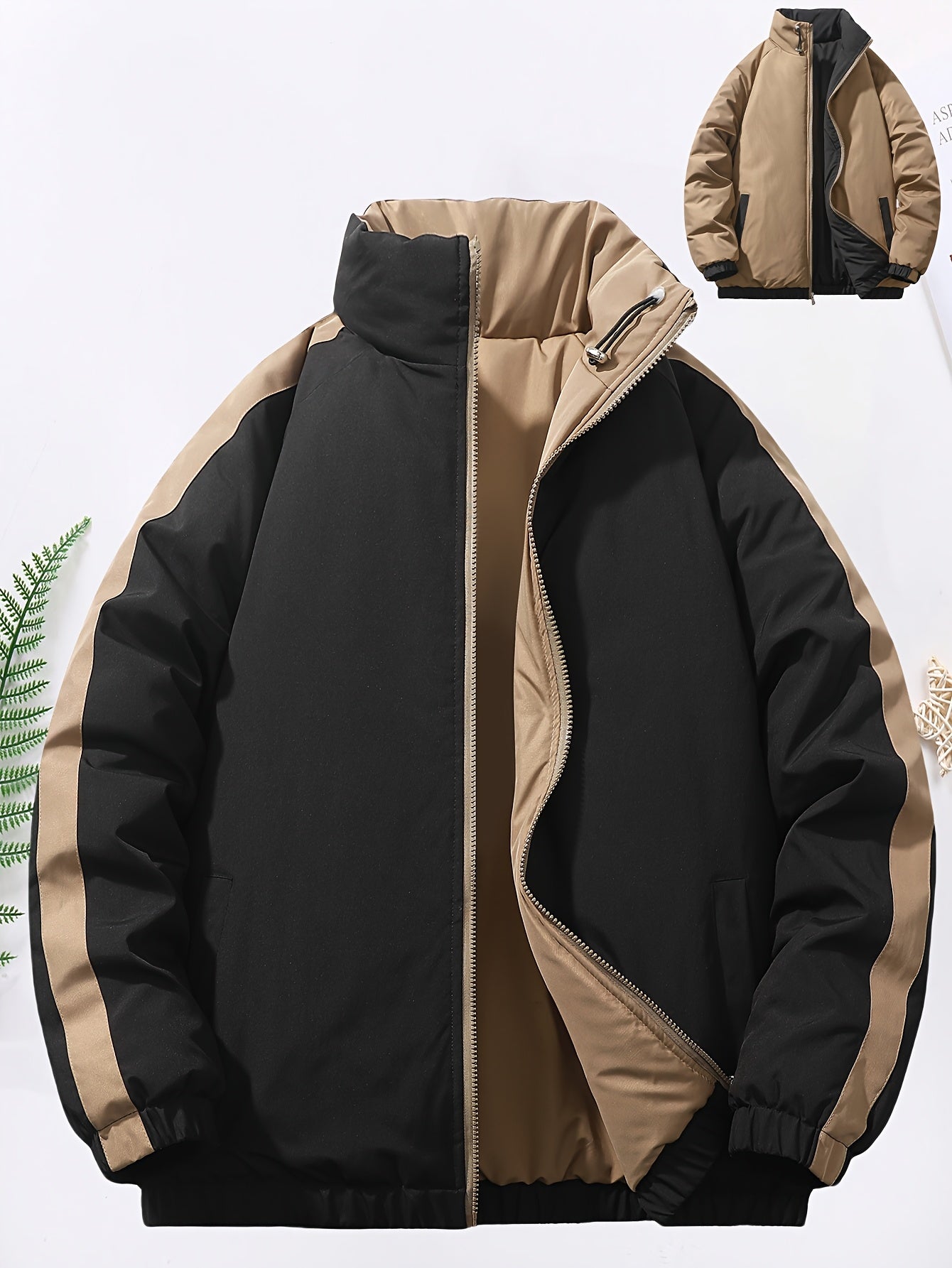 Blouson chaud réversible dotée de fermetures éclair de poignets élastiques et de poches inclinées du S au 3XL MAEJORKEN