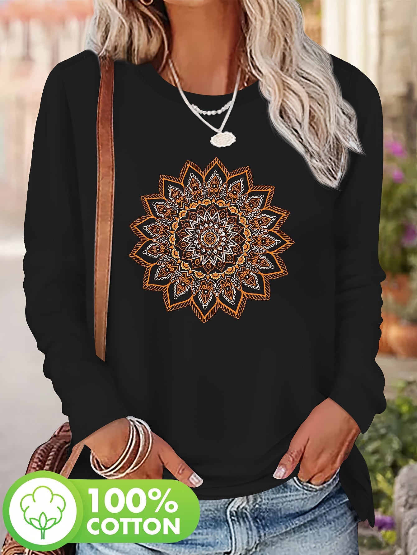 T-shirt à imprimé floral col rond 100% coton du S au 2XL MAEJORKEN