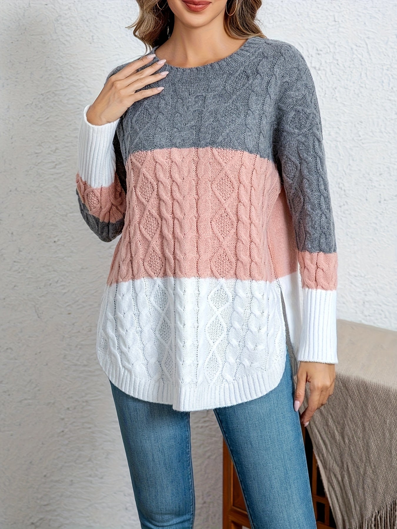 Pull en tricot torsadé à bloc de couleur du XL au 5XL