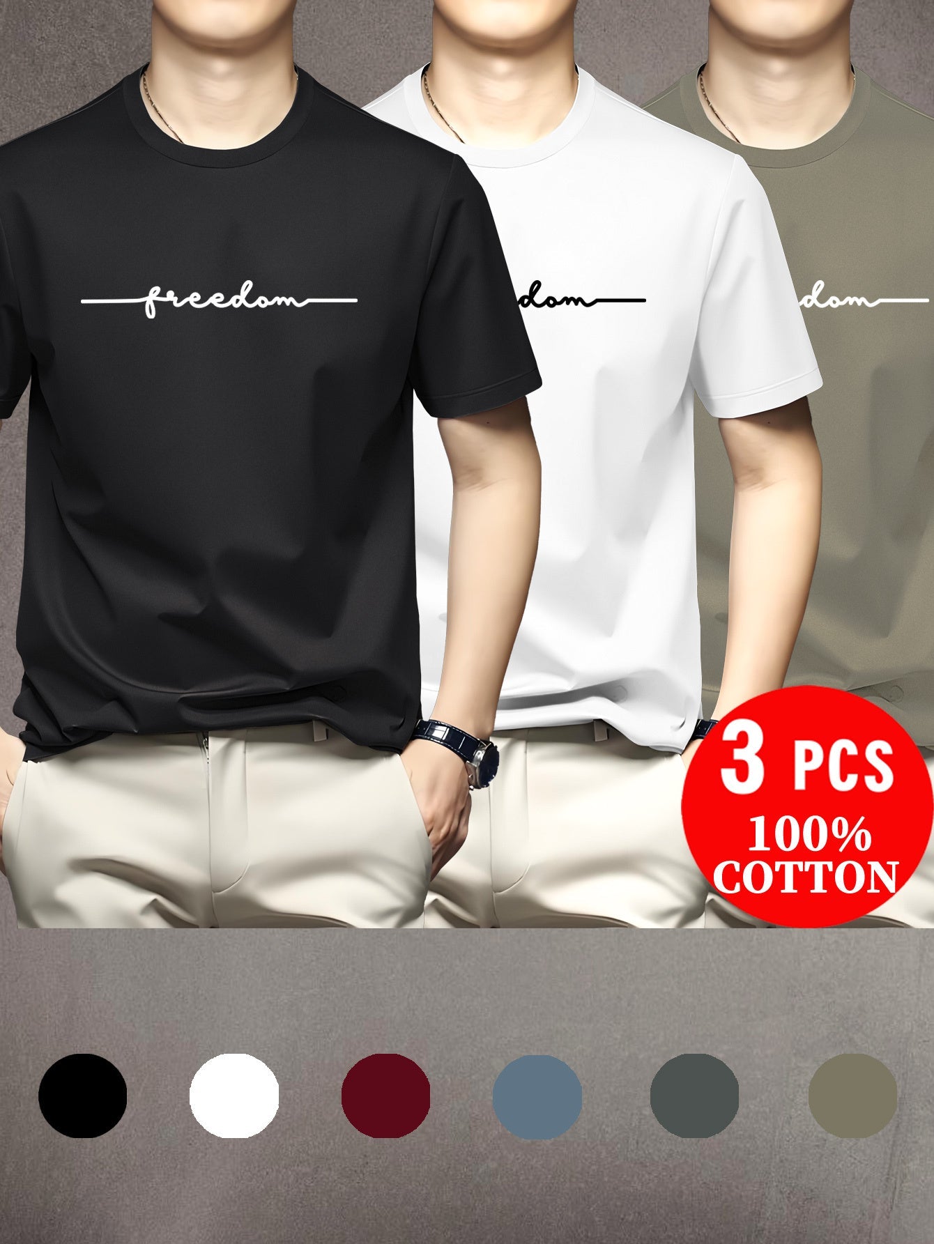 Lot de 3 t-shirts à manches courtes 100% coton du XXS au 3XL MAEJORKEN